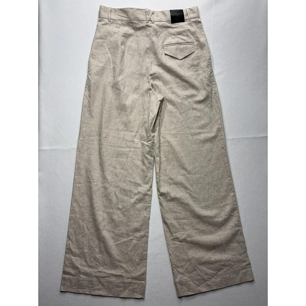 Banana Republic Dress Pants Womens 14 Beige Linen Wide Leg High Rise Relaxed